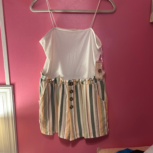 Striped White and Multicolor Women's Romper - Picture 1 of 6